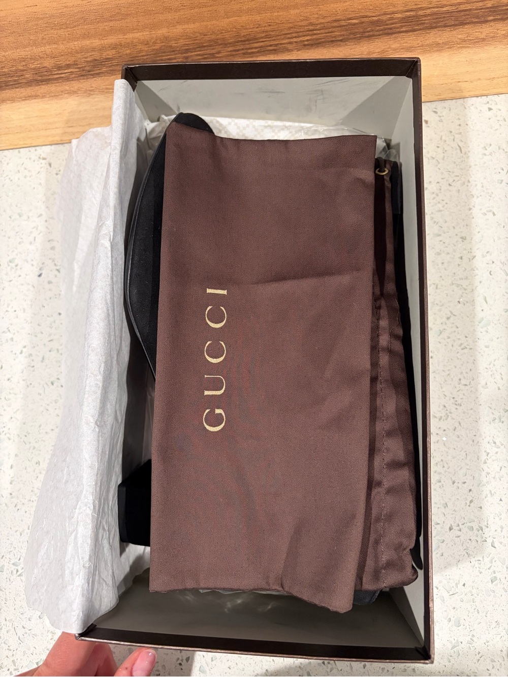 Gucci Black Suede Low Block Heel Pumps with Gold Horsebit - Picture 5 of 10